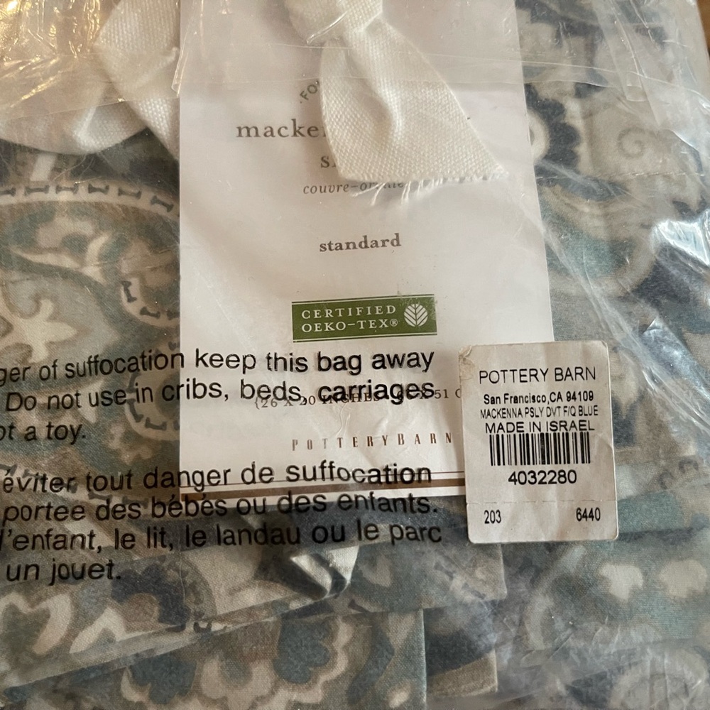 New Pottery Barn Makenna F/Q Blue Paisley Duvet Cover & 2 Standard Shams - S/3 - Picture 8 of 14